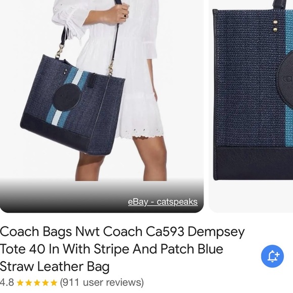 BRAND NEW Coach Dempsey Tote 40 In With Stripe And Patch Blue Straw Leather Bag - Picture 2 of 2